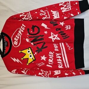 Red and Black Cowl Neck Sweater with Turtleneck Style